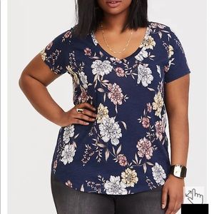 Navy Floral V-Neck Tee